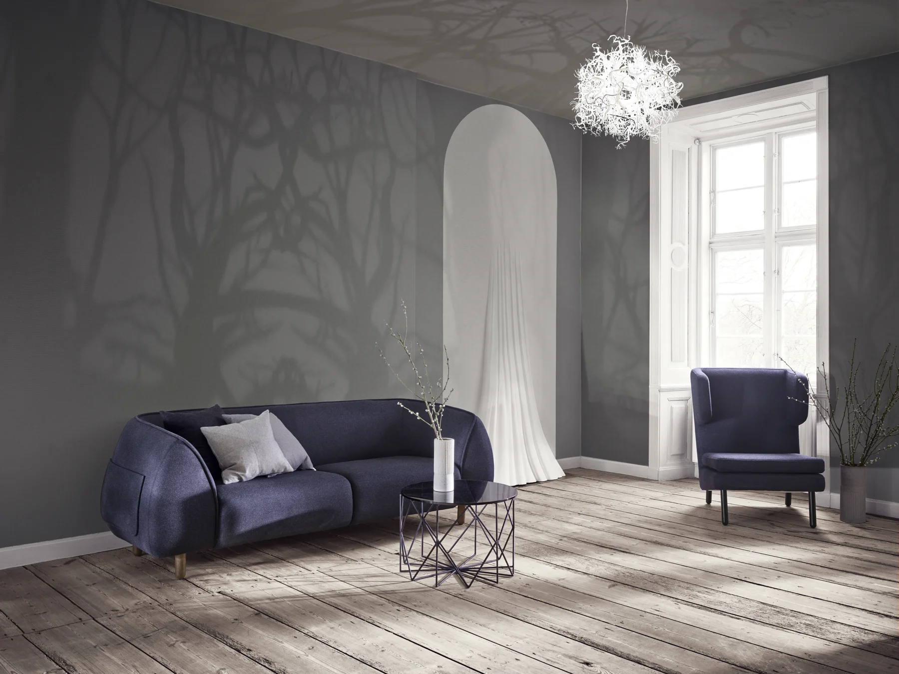 Chandelier installed in a living room